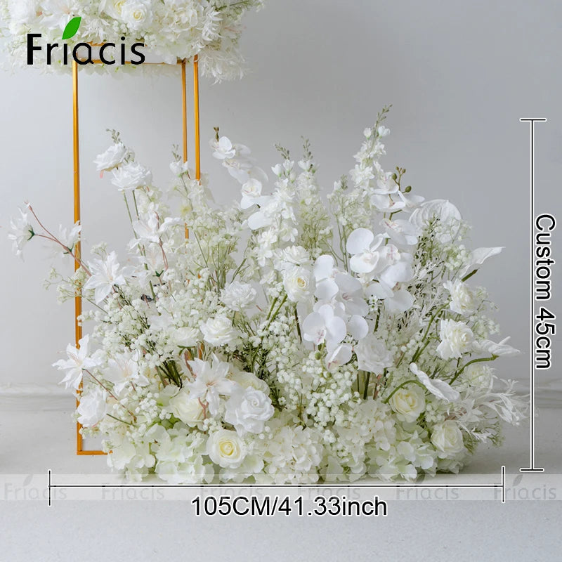 White Baby breath Rose Wedding Backdrop Arch Decor Hanging Flower Row Hyacinth Orchid Event Aisle Floor Floral Arrangement Props