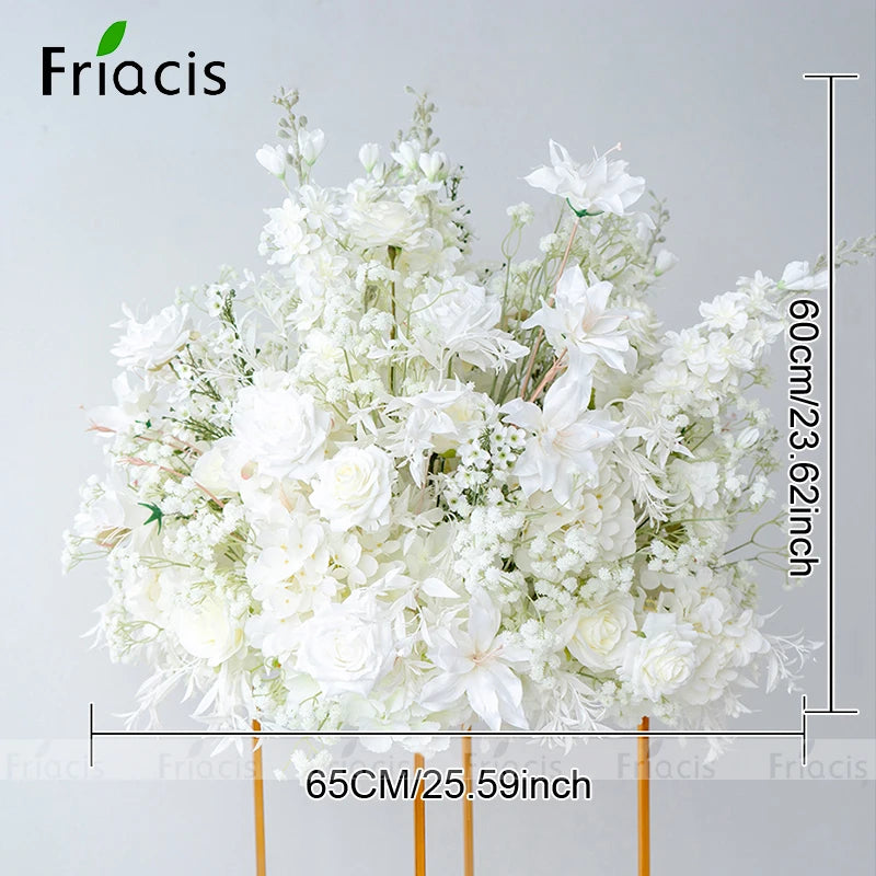 White Baby breath Rose Wedding Backdrop Arch Decor Hanging Flower Row Hyacinth Orchid Event Aisle Floor Floral Arrangement Props
