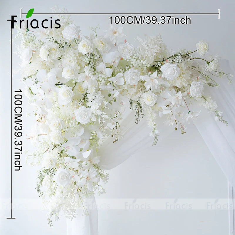 White Baby breath Rose Wedding Backdrop Arch Decor Hanging Flower Row Hyacinth Orchid Event Aisle Floor Floral Arrangement Props