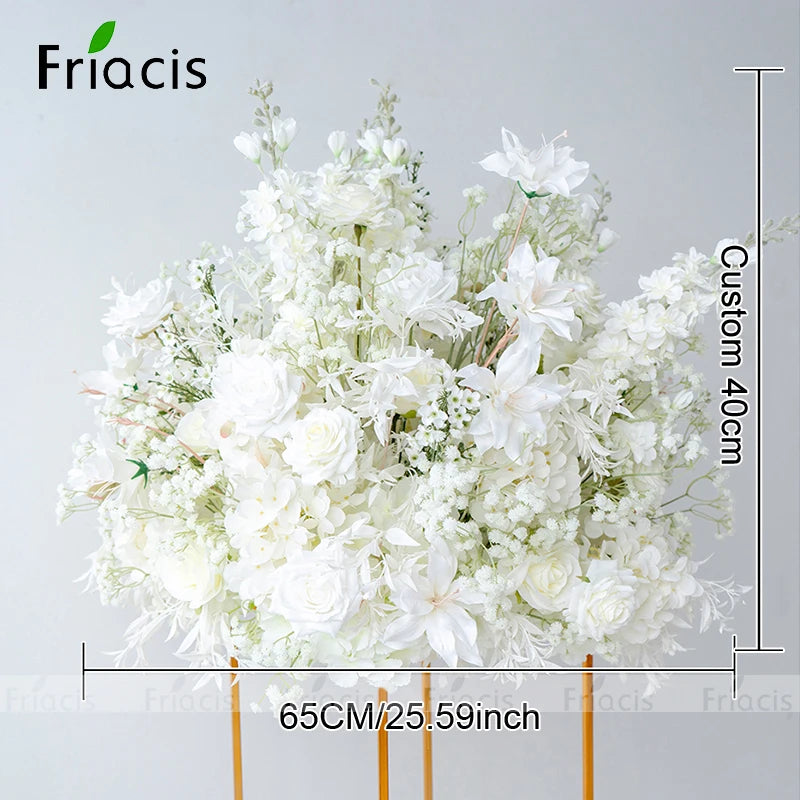 White Baby breath Rose Wedding Backdrop Arch Decor Hanging Flower Row Hyacinth Orchid Event Aisle Floor Floral Arrangement Props
