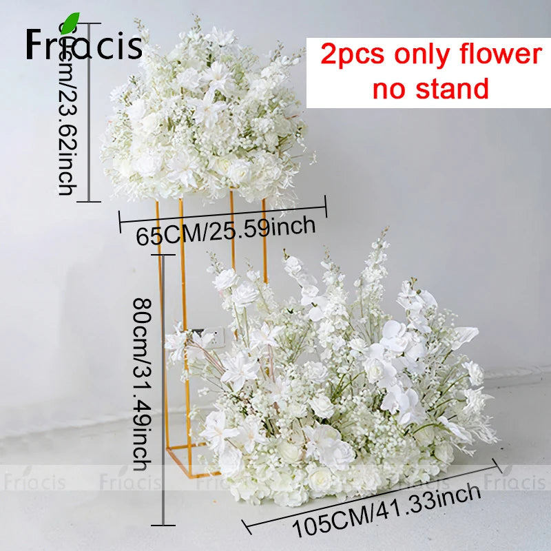 White Baby breath Rose Wedding Backdrop Arch Decor Hanging Flower Row Hyacinth Orchid Event Aisle Floor Floral Arrangement Props