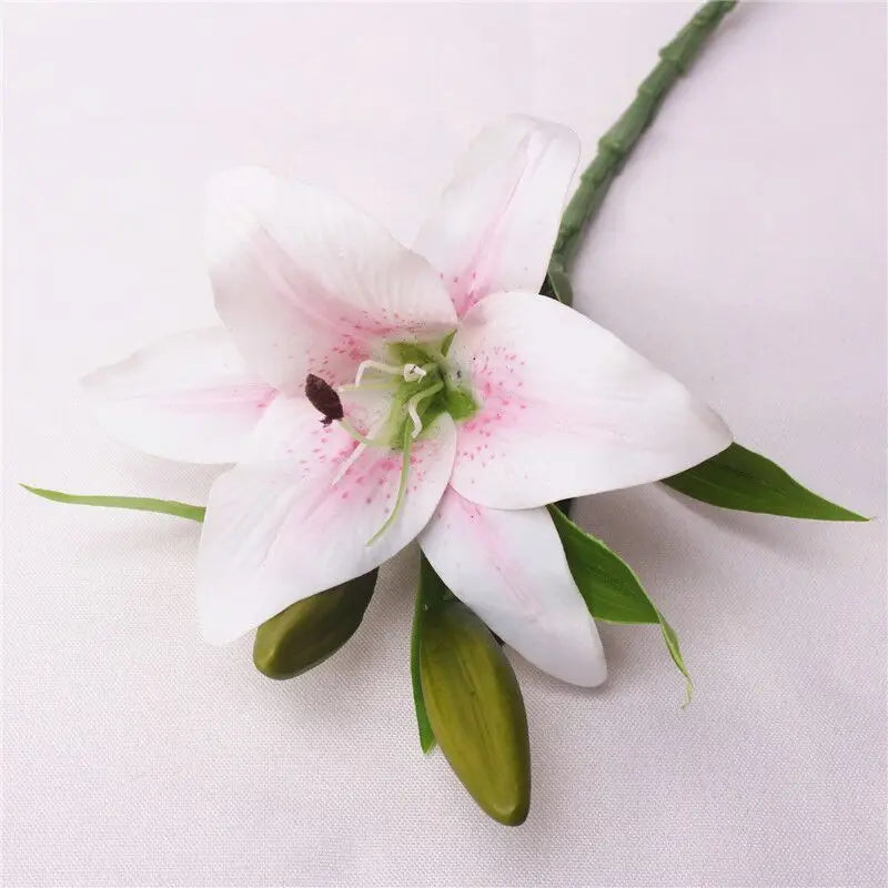 3 Heads Real Touch PVC Artificial Lily Silk Decorative Flower Wedding Decoration Gift Fresh Style Desk Ornaments Floral Arrangem
