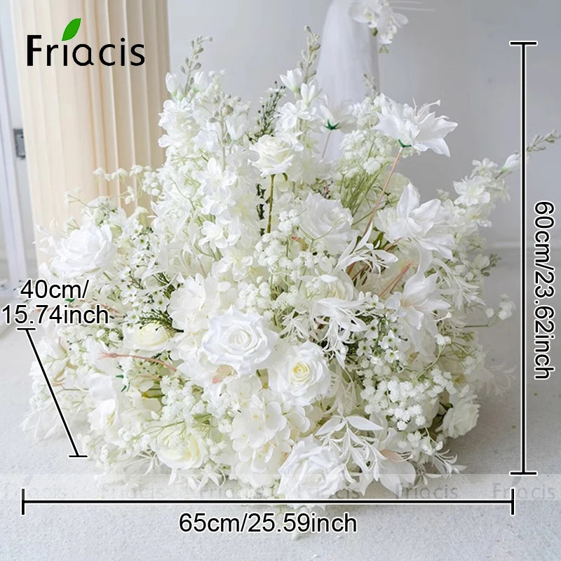 White Baby breath Rose Wedding Backdrop Arch Decor Hanging Flower Row Hyacinth Orchid Event Aisle Floor Floral Arrangement Props