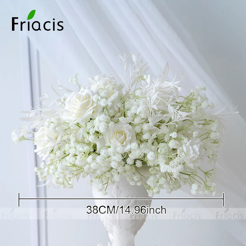 White Baby breath Rose Wedding Backdrop Arch Decor Hanging Flower Row Hyacinth Orchid Event Aisle Floor Floral Arrangement Props