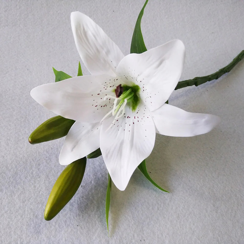 3 Heads Real Touch PVC Artificial Lily Silk Decorative Flower Wedding Decoration Gift Fresh Style Desk Ornaments Floral Arrangem