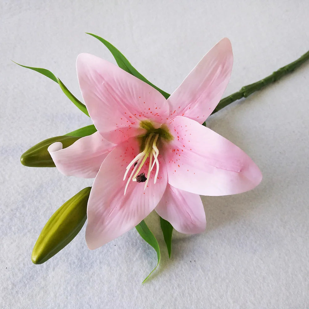 3 Heads Real Touch PVC Artificial Lily Silk Decorative Flower Wedding Decoration Gift Fresh Style Desk Ornaments Floral Arrangem