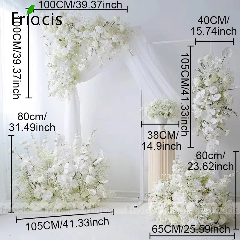 White Baby breath Rose Wedding Backdrop Arch Decor Hanging Flower Row Hyacinth Orchid Event Aisle Floor Floral Arrangement Props
