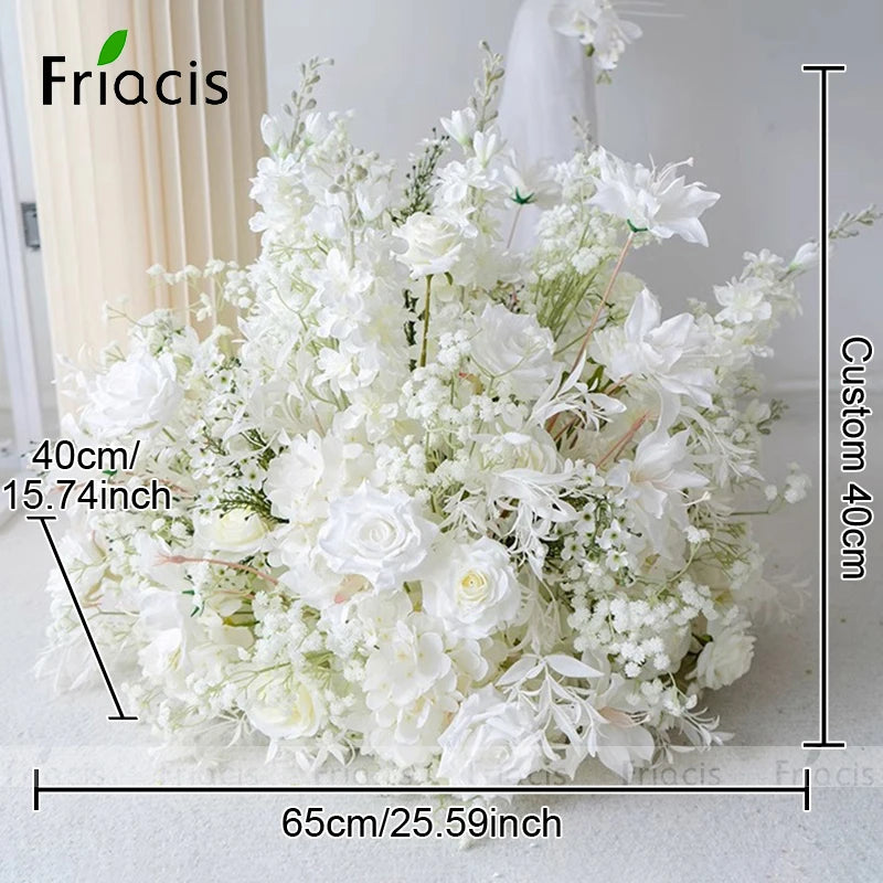 White Baby breath Rose Wedding Backdrop Arch Decor Hanging Flower Row Hyacinth Orchid Event Aisle Floor Floral Arrangement Props