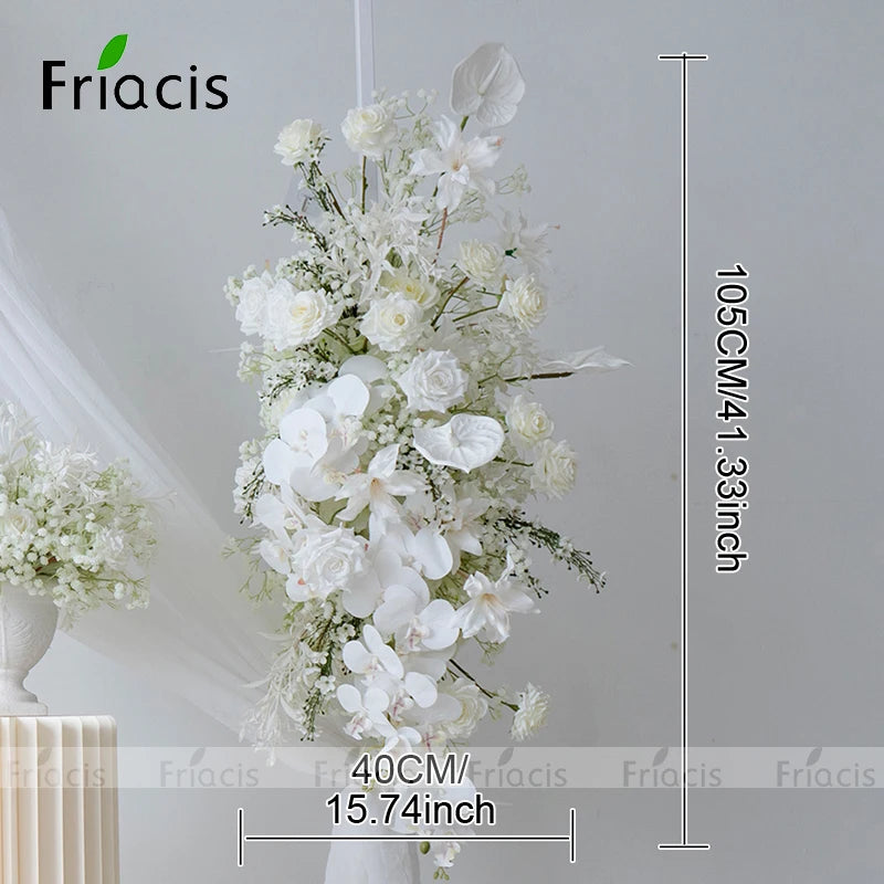 White Baby breath Rose Wedding Backdrop Arch Decor Hanging Flower Row Hyacinth Orchid Event Aisle Floor Floral Arrangement Props