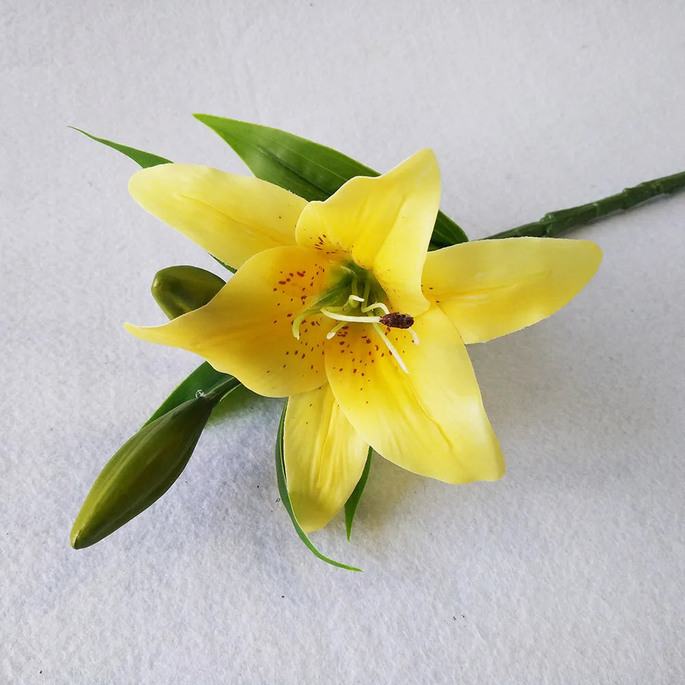 3 Heads Real Touch PVC Artificial Lily Silk Decorative Flower Wedding Decoration Gift Fresh Style Desk Ornaments Floral Arrangem